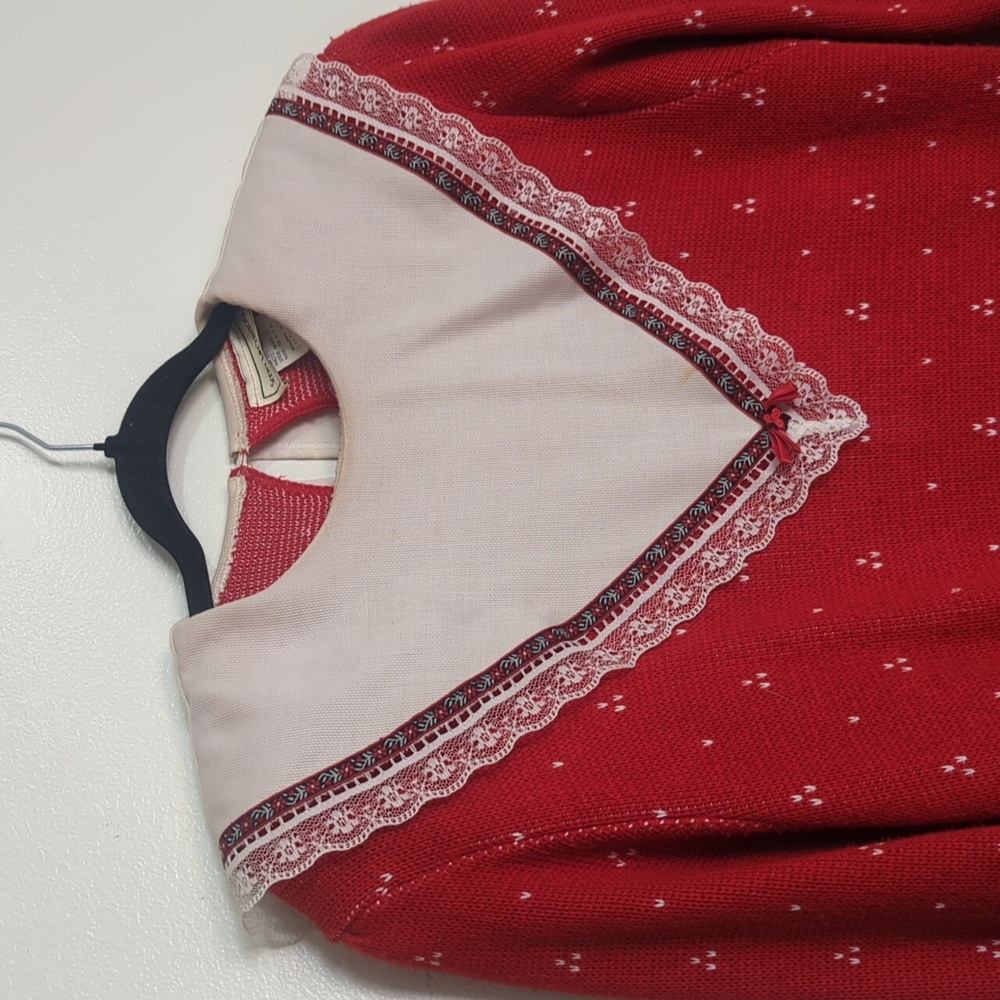 🌸Vintage Scott McClintock 1980s Red White Pullover Sweater Bibbed Collar Small - Picture 3 of 10